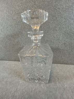 Vintage Heavy Cut Crystal Square Whiskey Decanter with Stopper